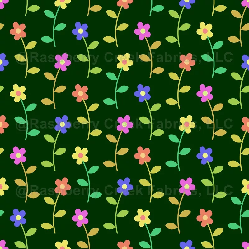 Colorful Flowers, Floral Pattern, Green Background
