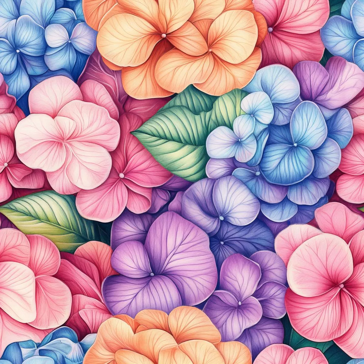 Colorful Hydrangeas Pattern 3 Quilting Cotton Fabric