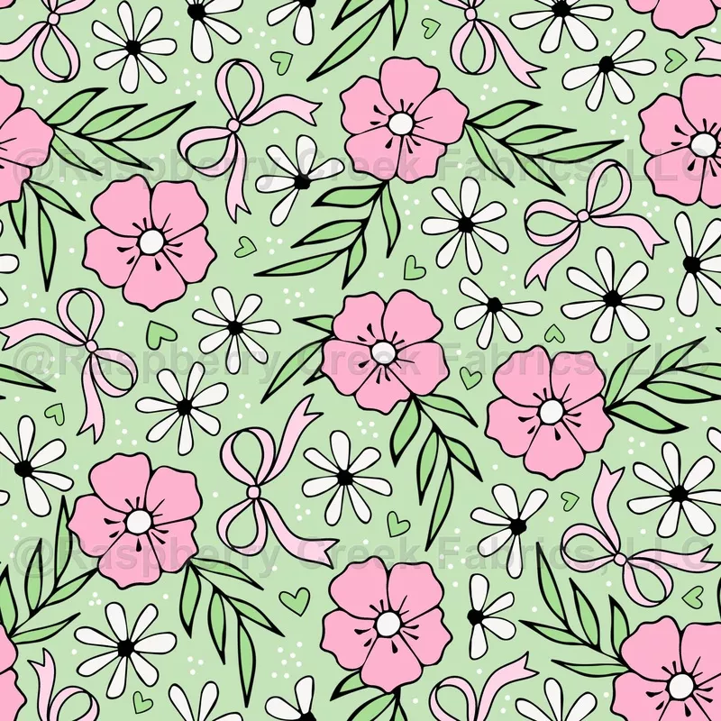 coquette-meadow-wildflower-floral-in-pink-on-mint Coquette Meadow Wildflower Floral in Pink on Mint