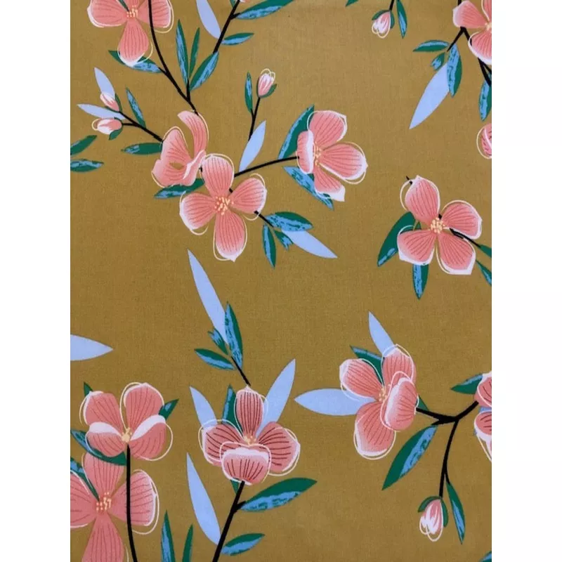 coral-flower-print-on-mustard-viscose Coral Flower Print on Mustard Viscose