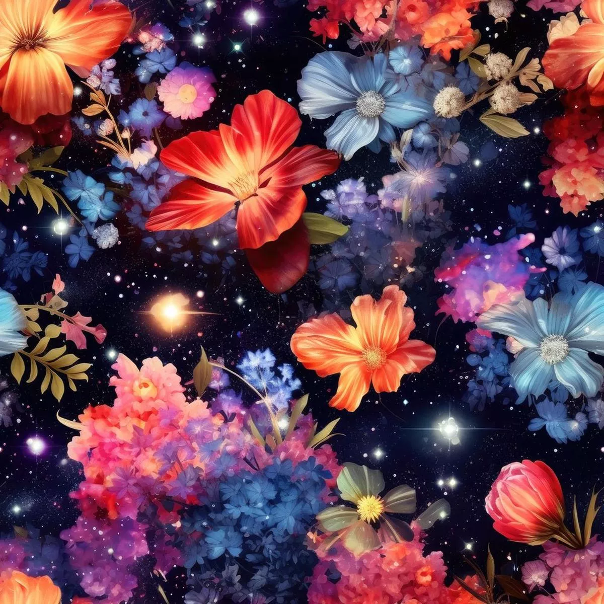 Cosmic Galaxy Floral Pattern #2 Fabric