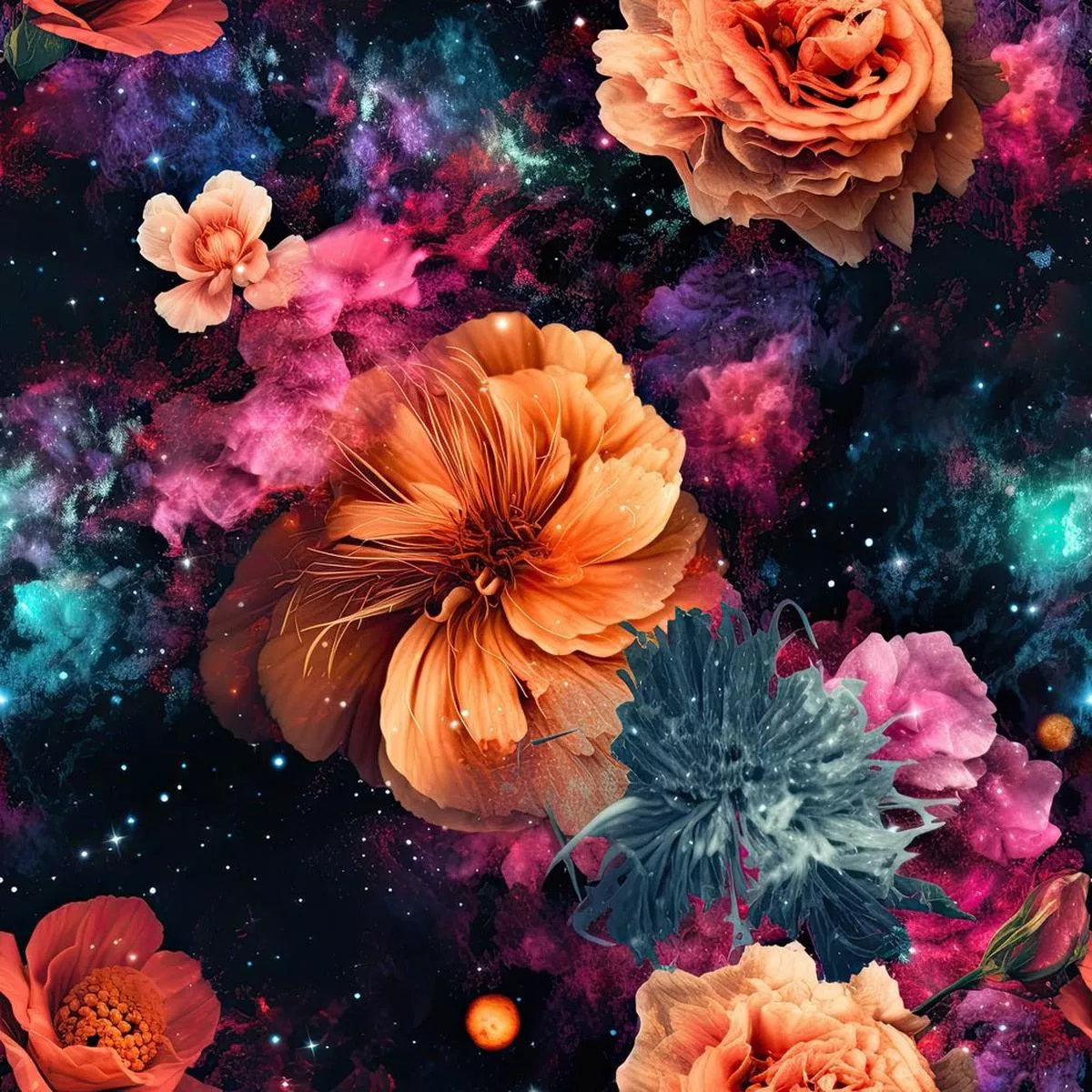 Cosmic Galaxy Floral Pattern 5 Fabric