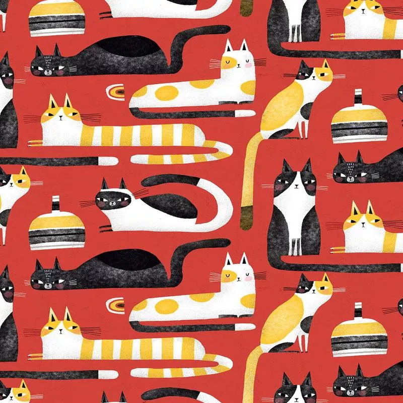 Cosmo Cats Allover By Terry Runyan Red / Multi