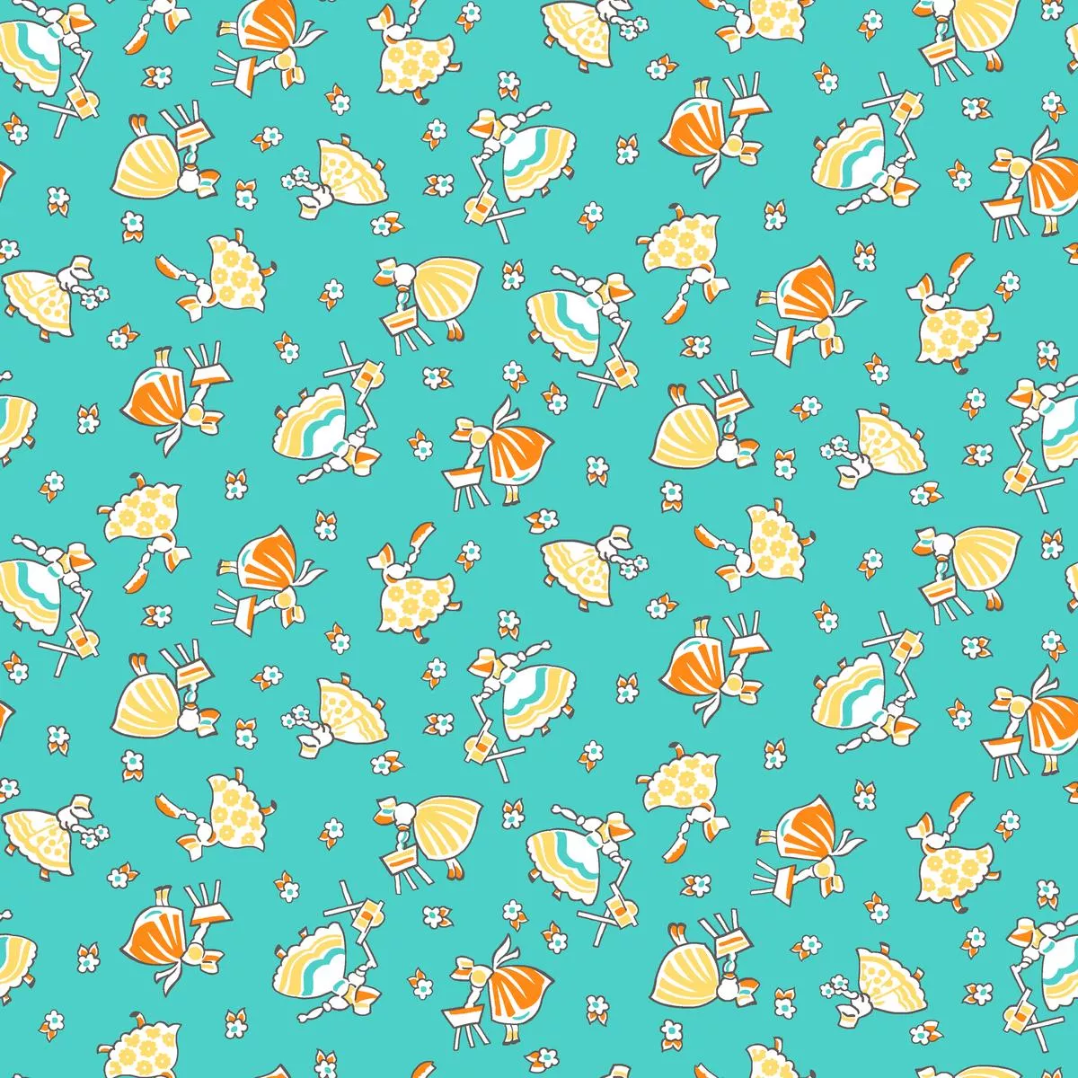 Cottage Charm – Aqua Sunbonnet Fabric