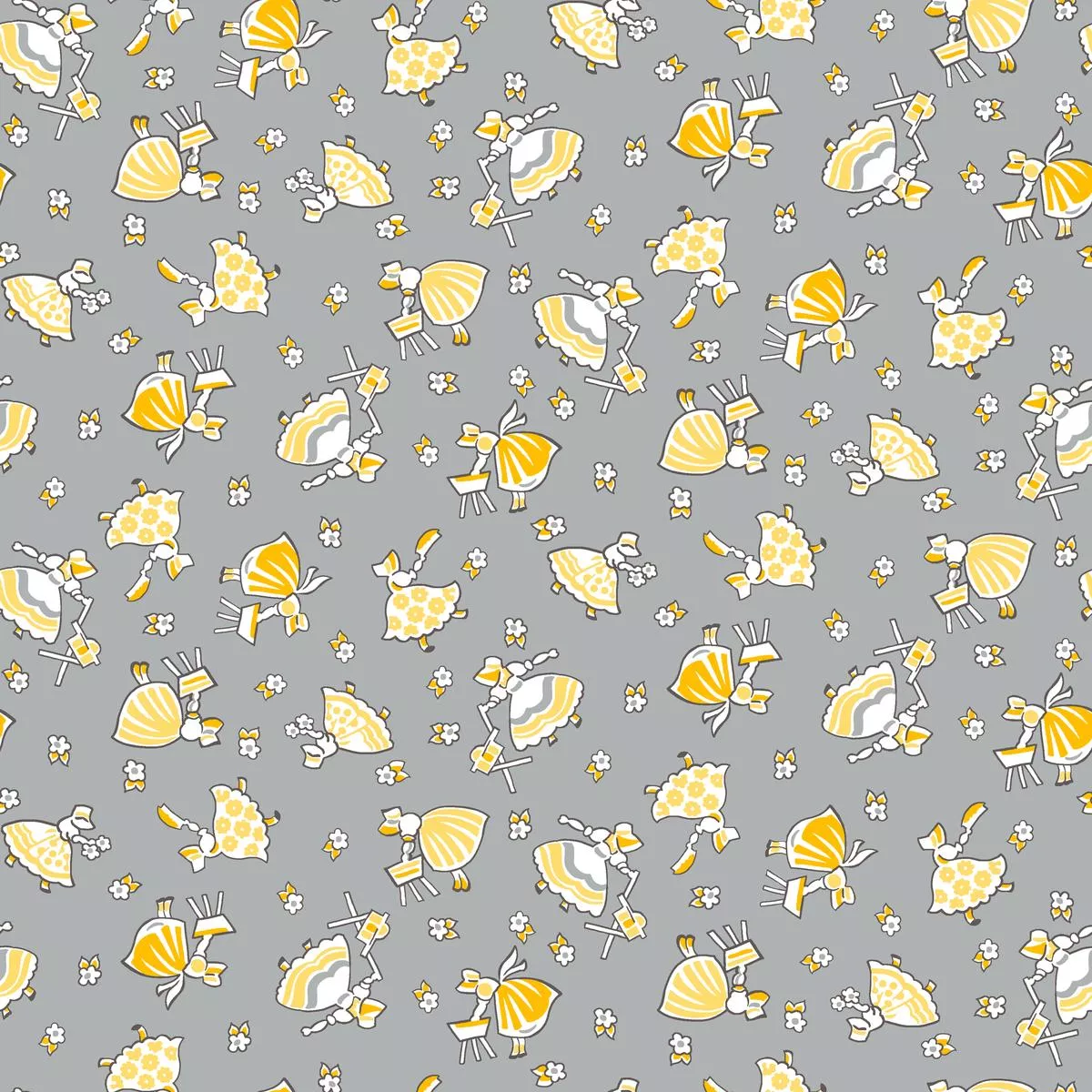 Cottage Charm – Grey Sunbonnet Fabric