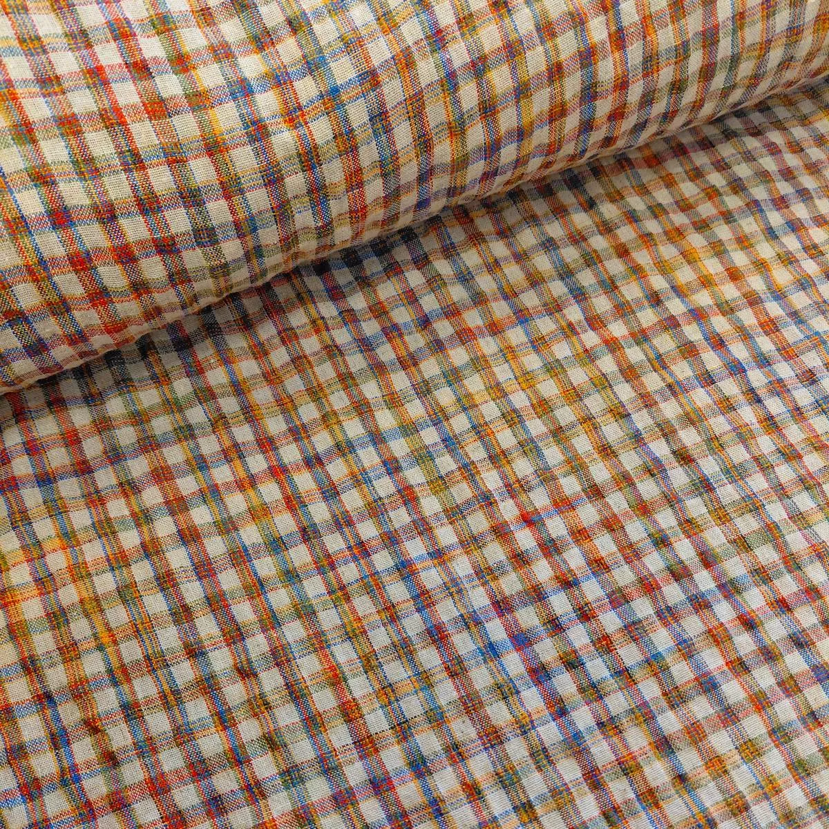 Cotton Linen Gingham Cheesecloth – Mustard/Red