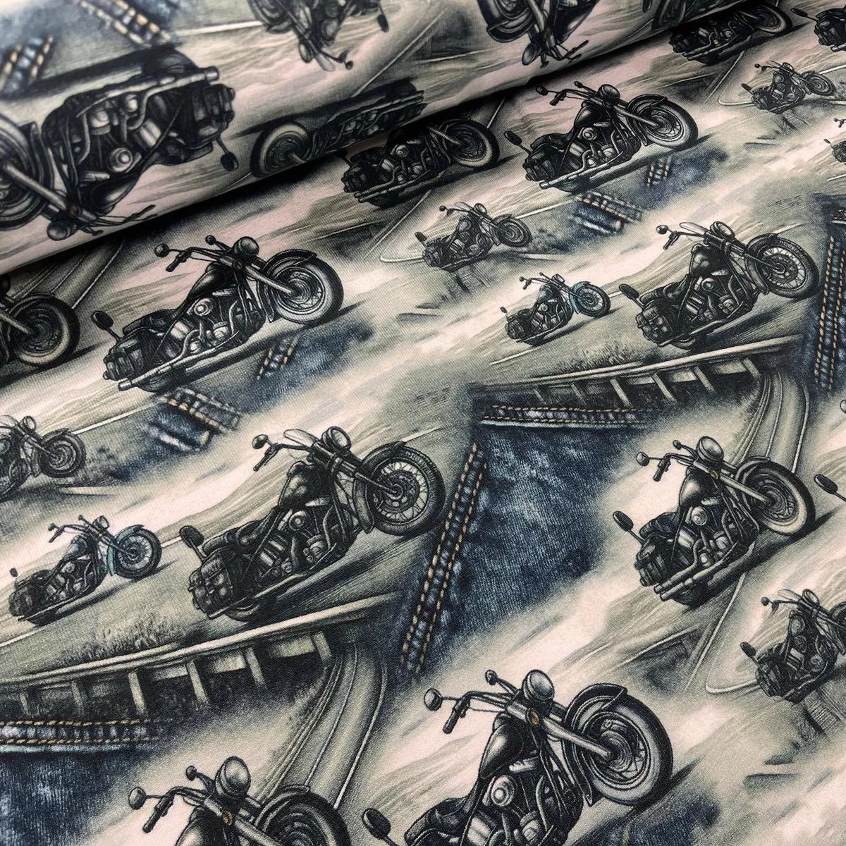 Cotton loop knit fabric – motorcycles 260 g/m