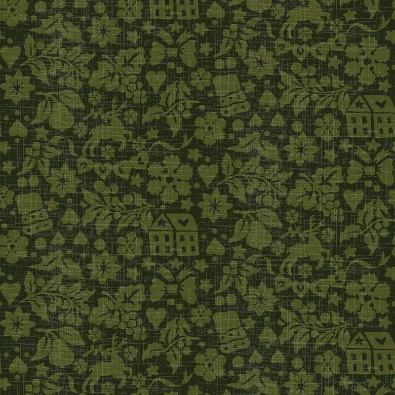 Cozy Tidings on Green Fabric