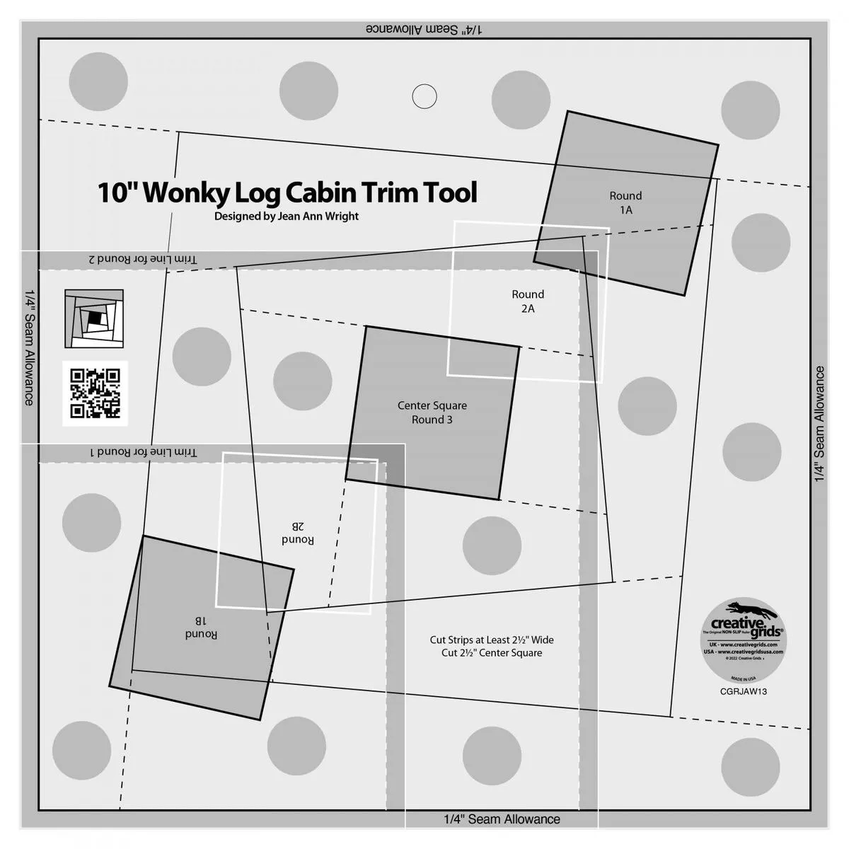 creative-grids-10in-wonky-log-cabin-trim-ruler-tool-cgrjaw13 Creative Grids 10in Wonky Log Cabin Trim Ruler Tool CGRJAW13
