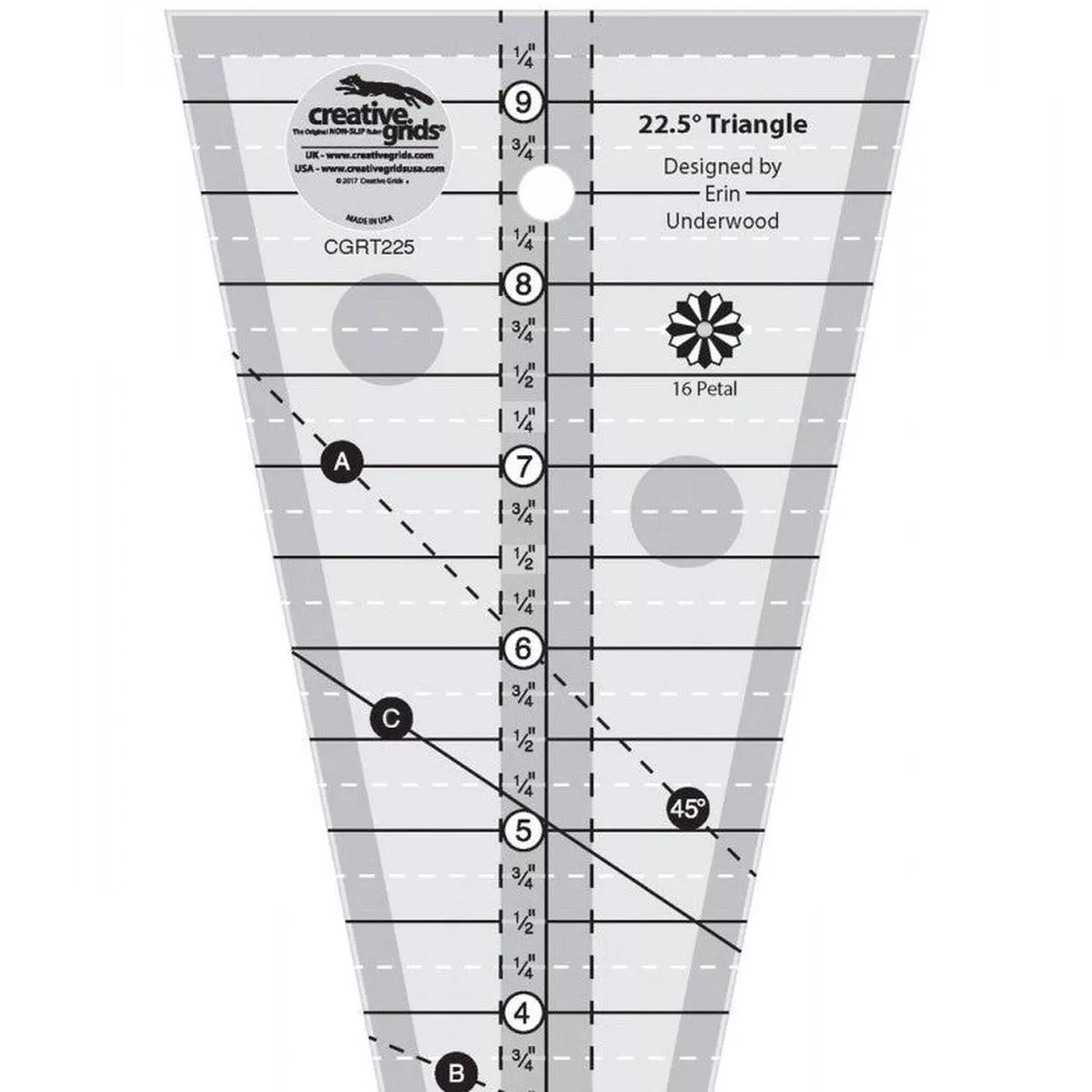 Creative Grids 22-1/2 Degree Triangle Ruler CGRT225