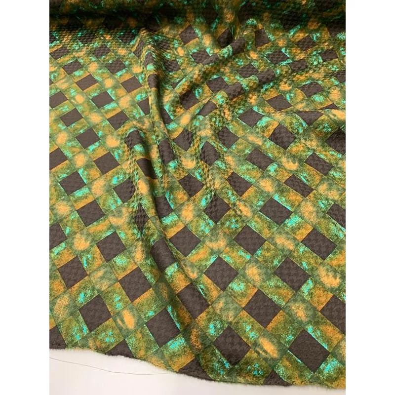 Crosshatch Printed Silk Jacquard – Brown / Green