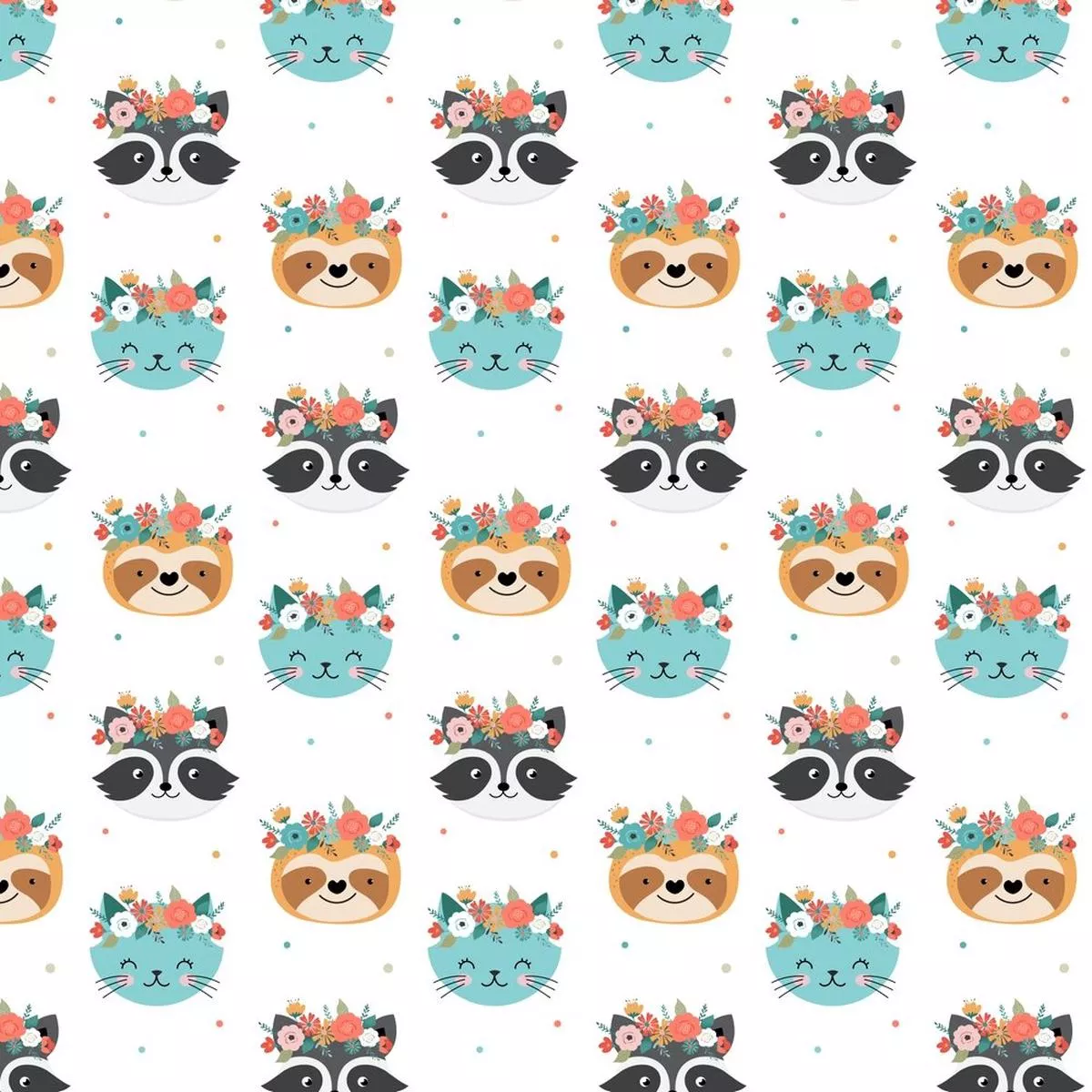cute-animals-florals-fabric-white Cute Animals & Florals Fabric – White