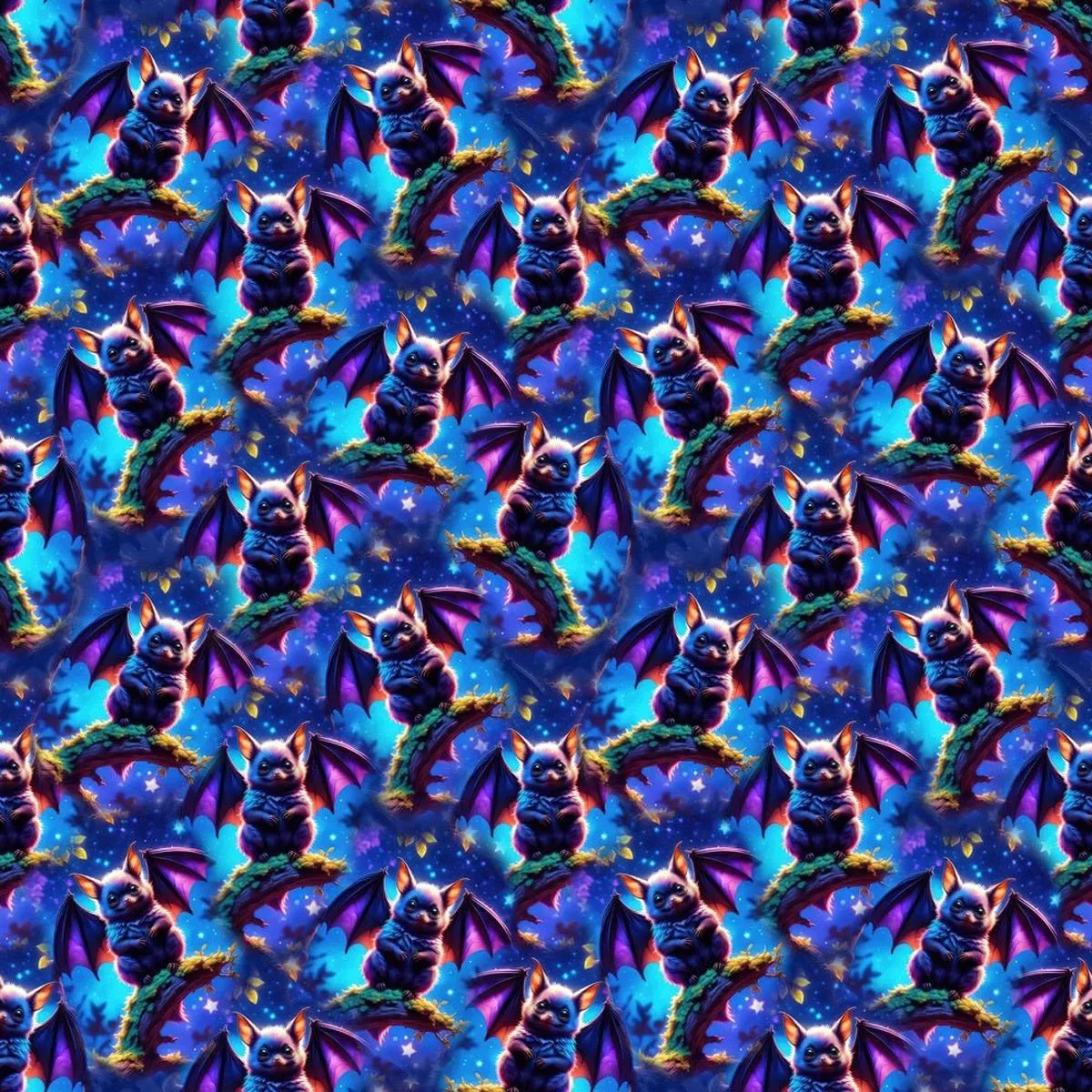 Cute Bats In The Forest Fabric