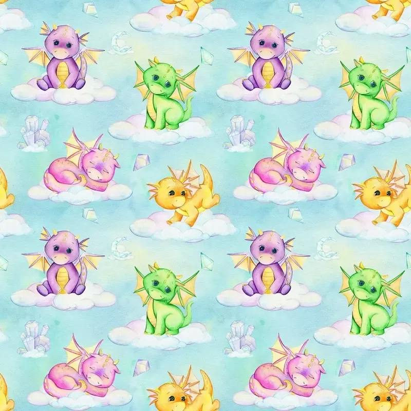 cute-dragons-fabric-baby-blue Cute Dragons Fabric – Baby Blue