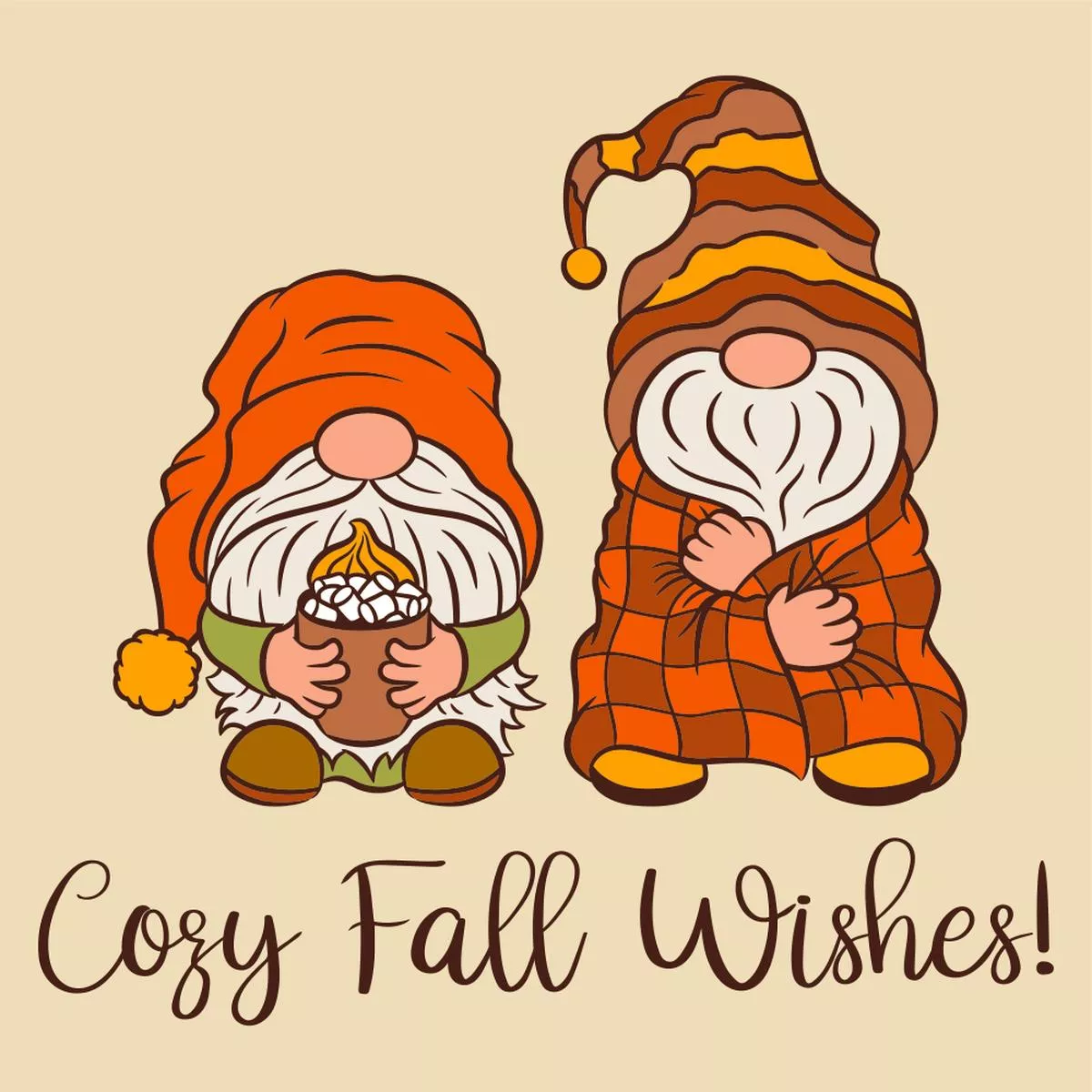 cute-gnomes-cozy-fall-wishes-fabric-panel-tan Cute Gnomes Cozy Fall Wishes Fabric Panel – Tan