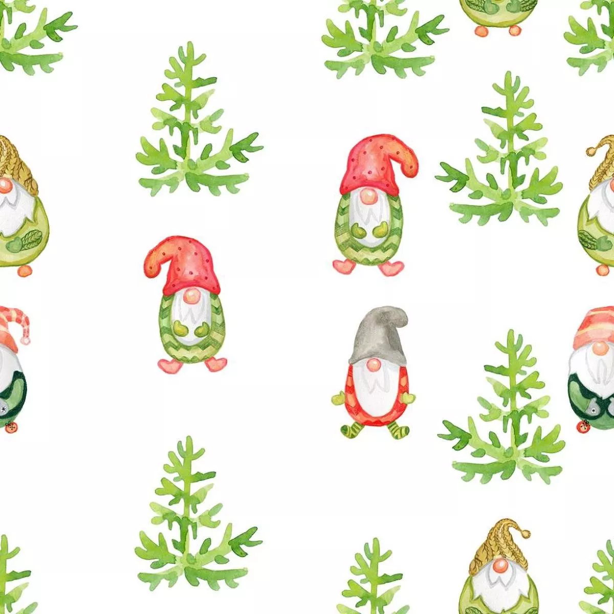 cute-gnomes-trees-fabric-white Cute Gnomes & Trees Fabric – White