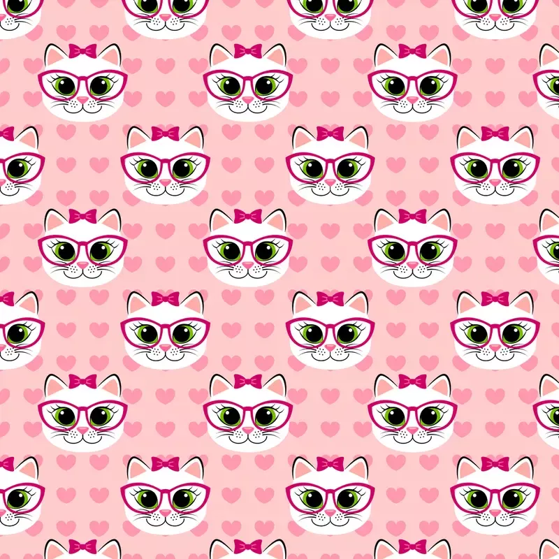 Cute Kittens & Hearts Fabric – Pink