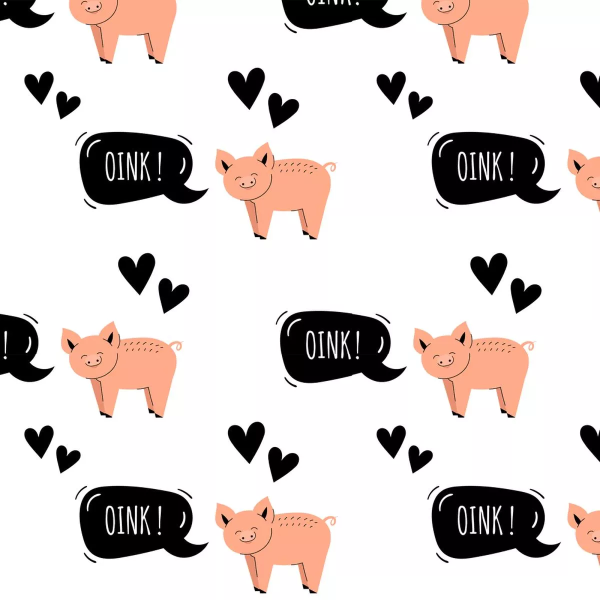 cute-pig-with-hearts-fabric-white Cute Pig With Hearts Fabric – White
