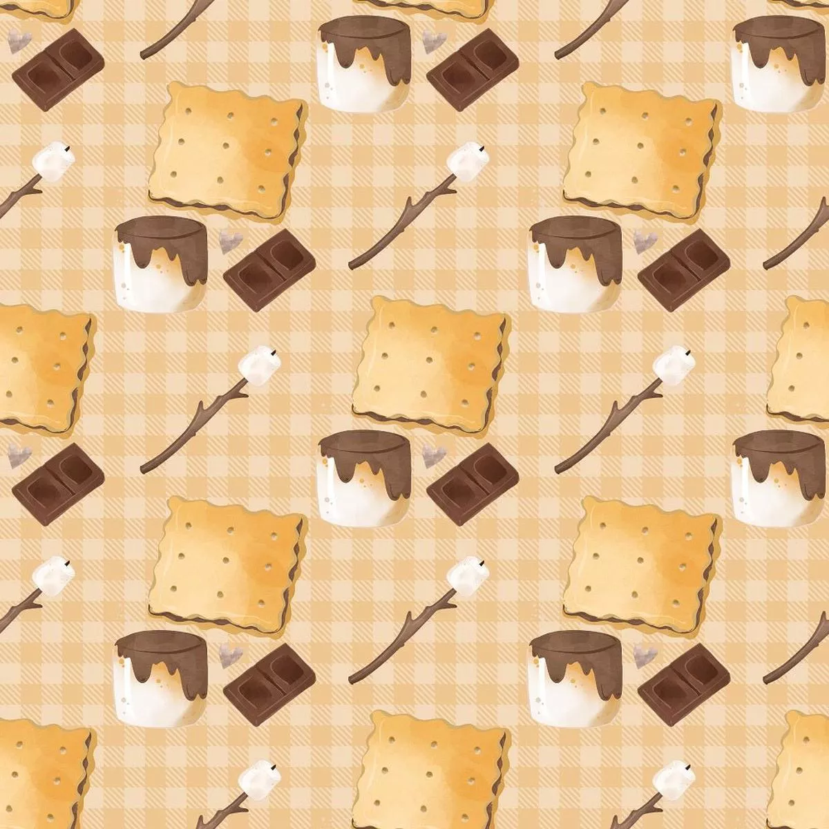 Cute Smores Allover Fabric – Tan