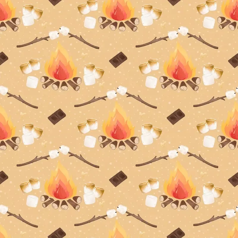 cute-smores-campfire-on-dots-fabric-tan Cute Smores Campfire on Dots Fabric – Tan