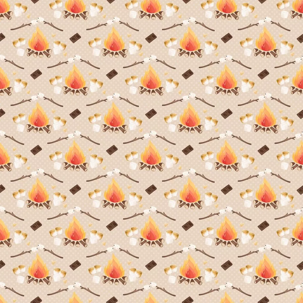 Cute Smores Small Campfire on Dots Fabric – Tan