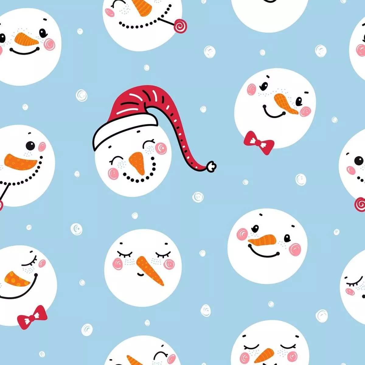 cute-snowman-faces-3-fabric-blue Cute Snowman Faces #3 Fabric – Blue