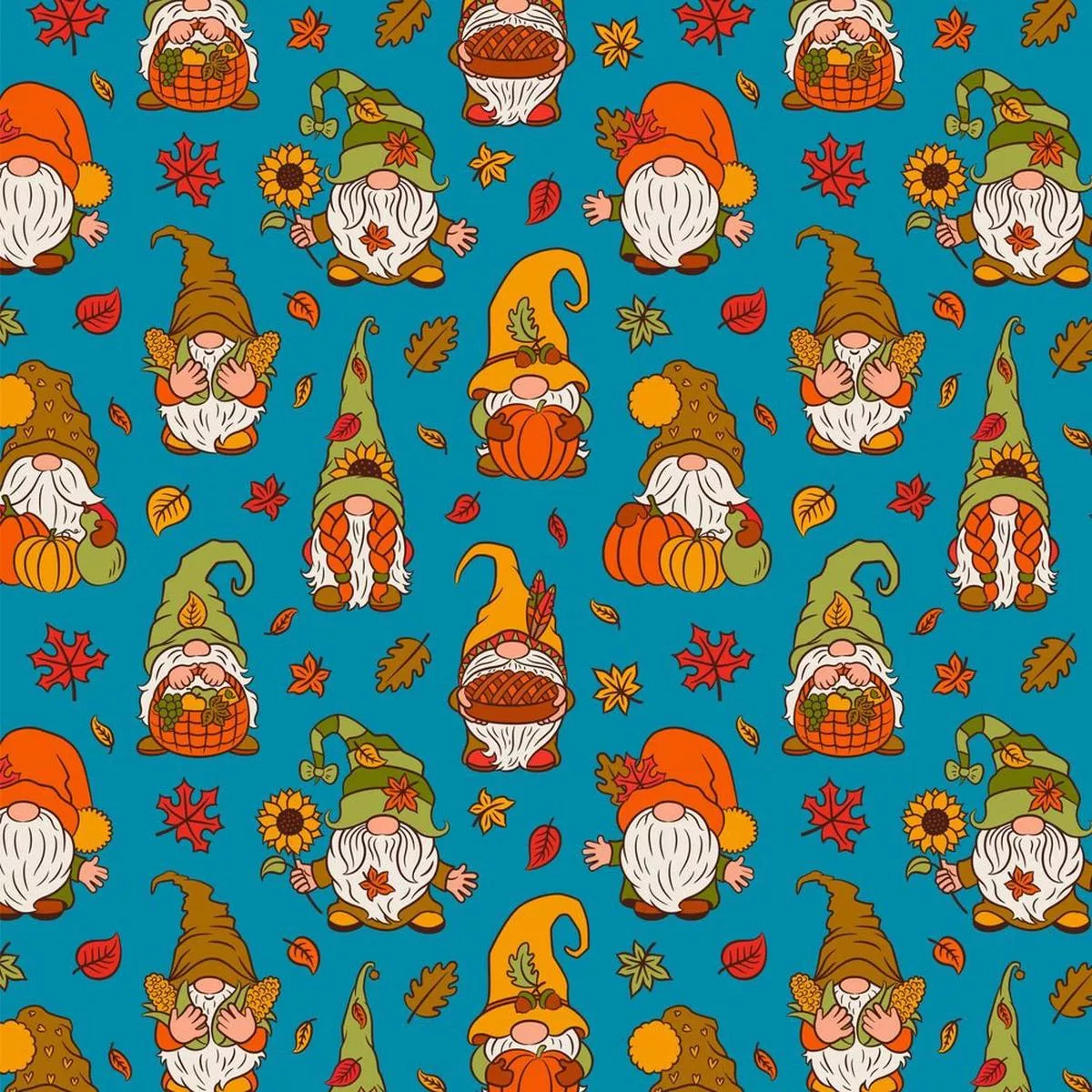 cute-thanksgiving-gnomes-fabric-blue Cute Thanksgiving Gnomes Fabric – Blue