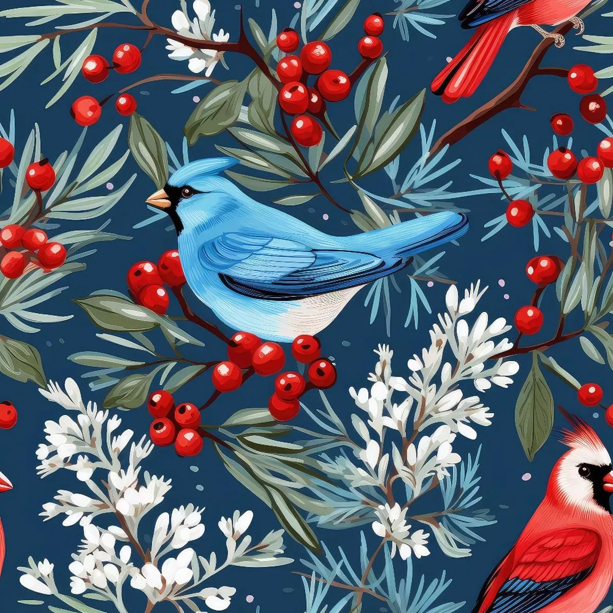 Cute Winter Birds Pattern 5 Quilting Cotton Fabric