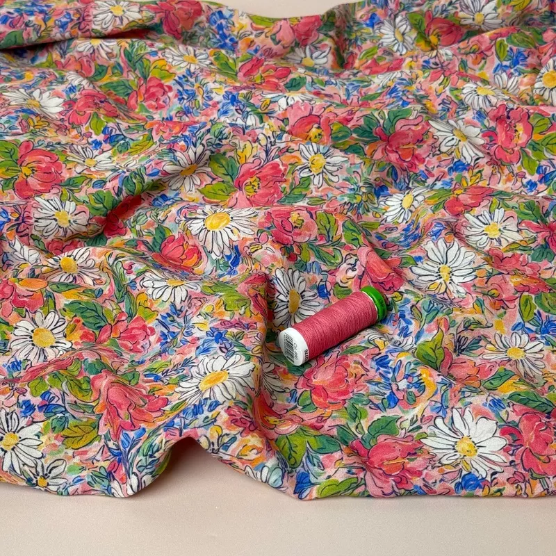 Daisies in Field LENZING ECOVERO Viscose Fabric