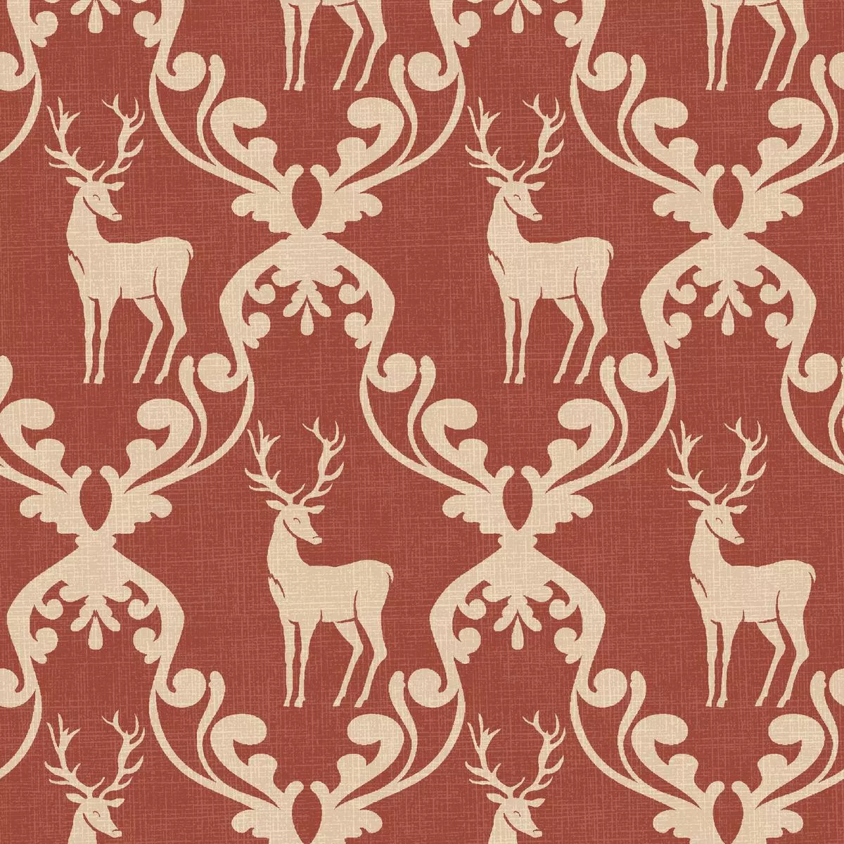 damask-holiday-deer-on-rust-cream-fabric Damask Holiday Deer on Rust & Cream Fabric