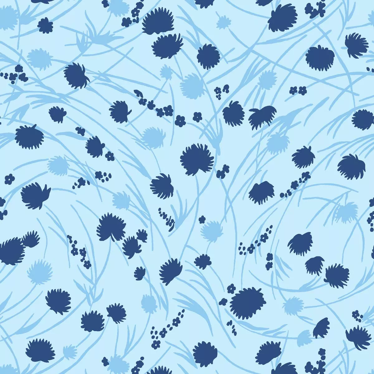 Dandelion Breeze on Blue Fabric