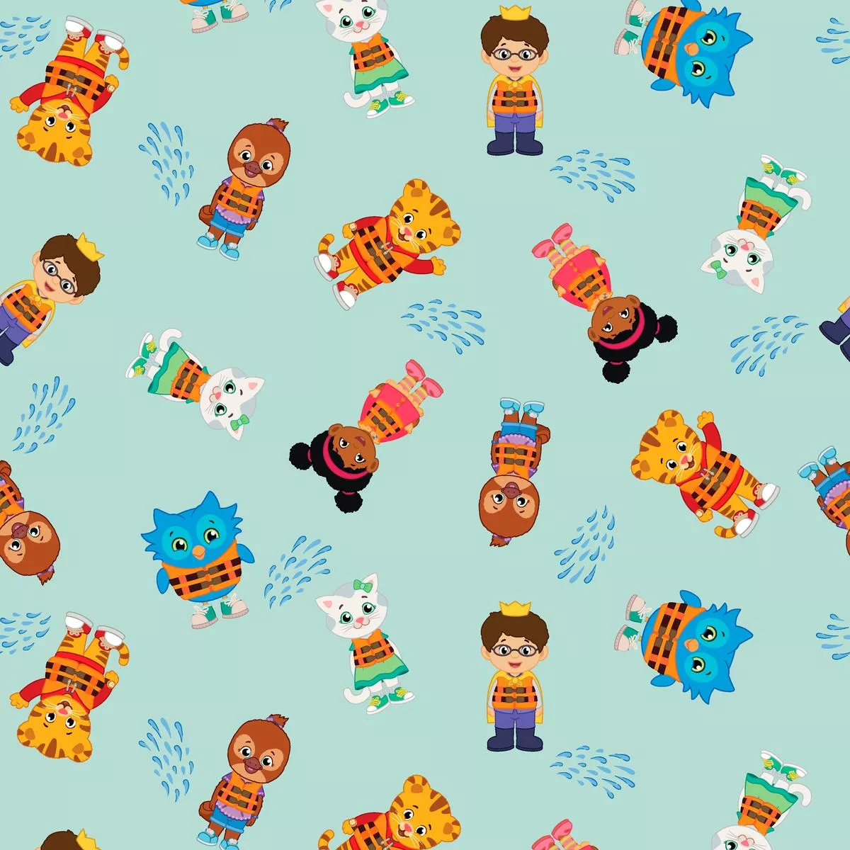 daniel-tiger-safe-splash-with-friends-on-aqua-fabric Daniel Tiger Safe Splash with Friends on Aqua Fabric
