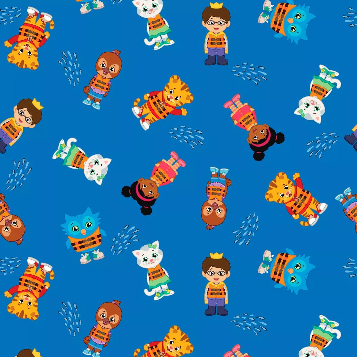 Daniel Tiger Safe Splash with Friends on Blue Fabric