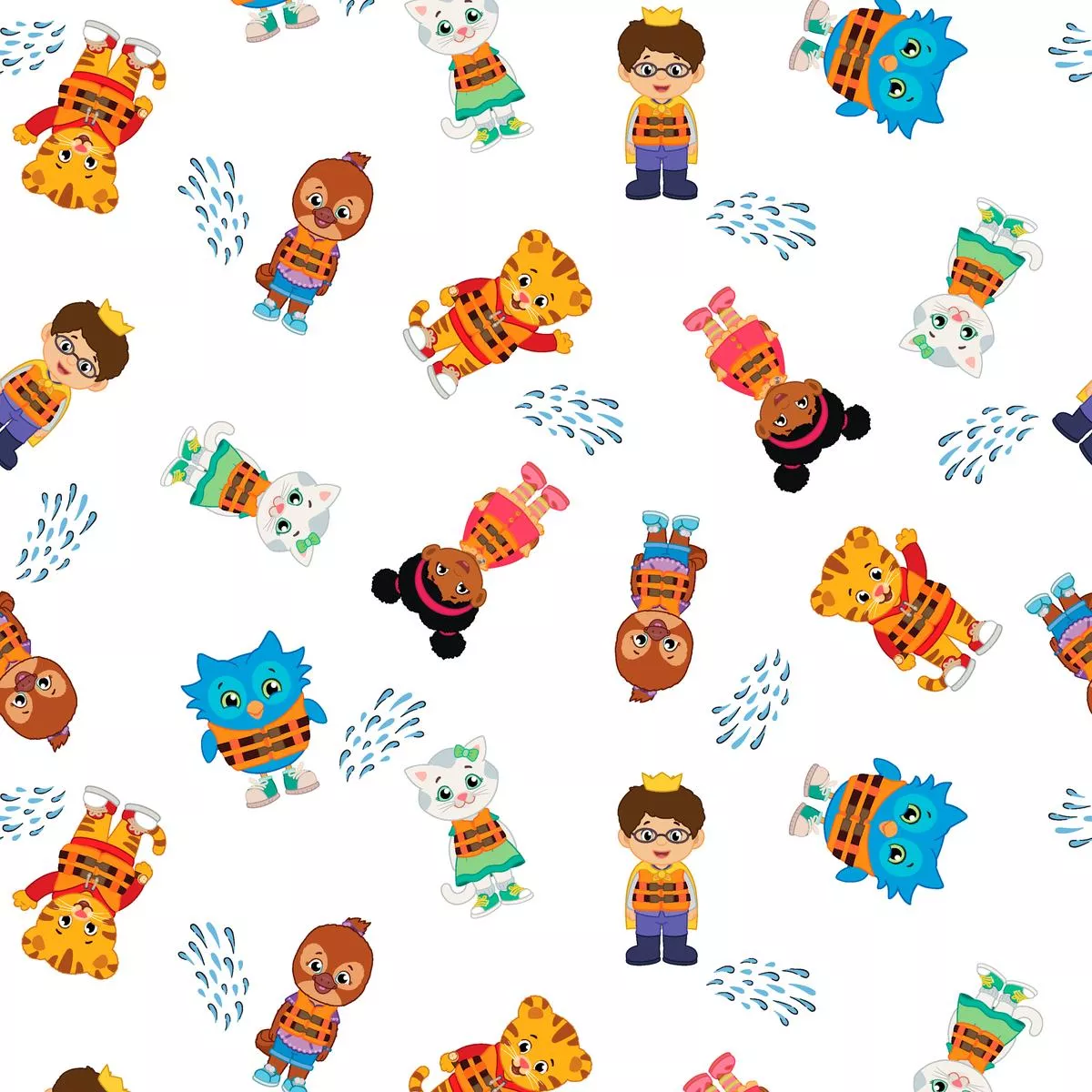 Daniel Tiger Safe Splash with Friends on White Fabric