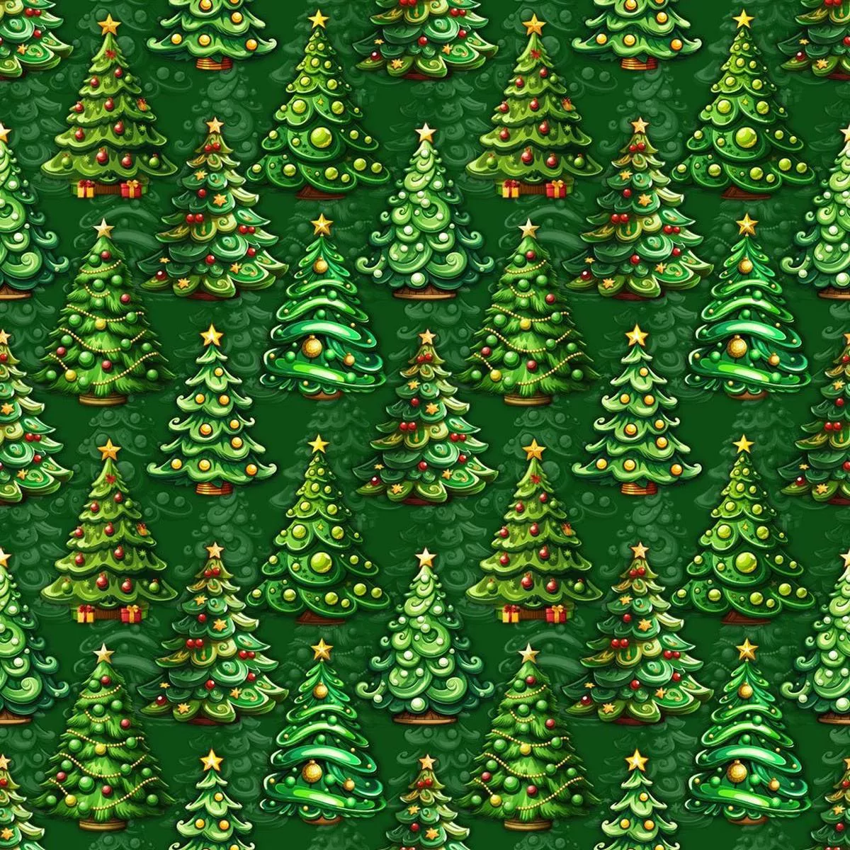 Decorated Christmas Tree Fabric – Green