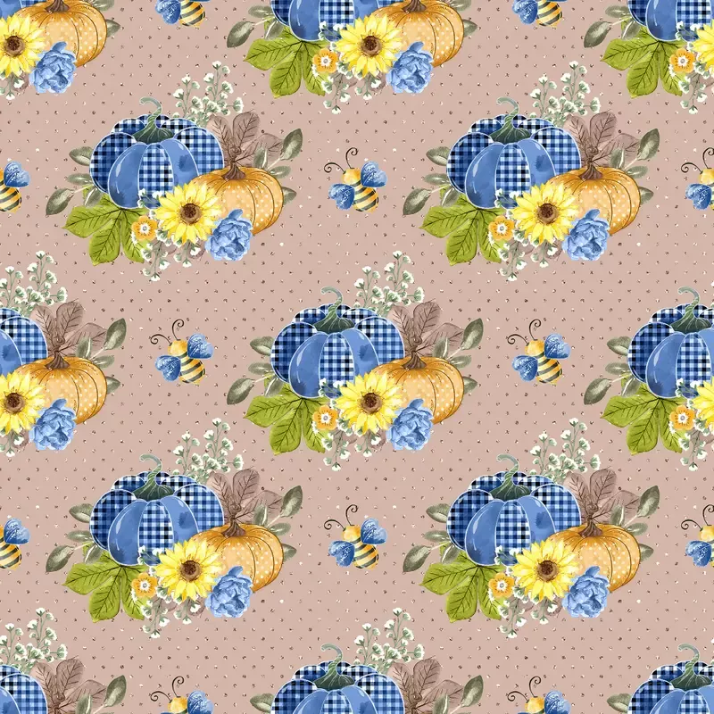 Decorative Pumpkins & Polka Dots Fabric – Tan