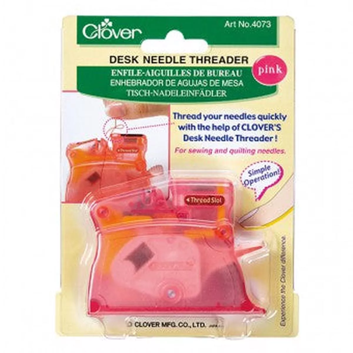 desk-needle-threader-clover-pink-green Desk Needle Threader – Clover – Pink & Green