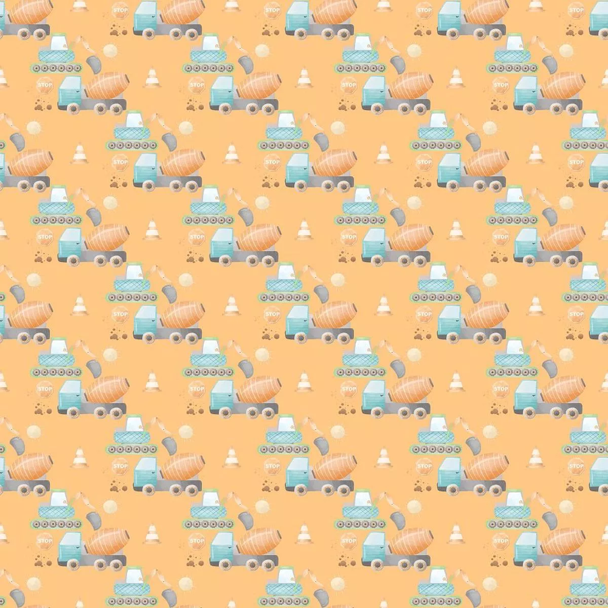 diggers-excavators-trucks-fabric-orange Diggers Excavators and Trucks Fabric – Orange