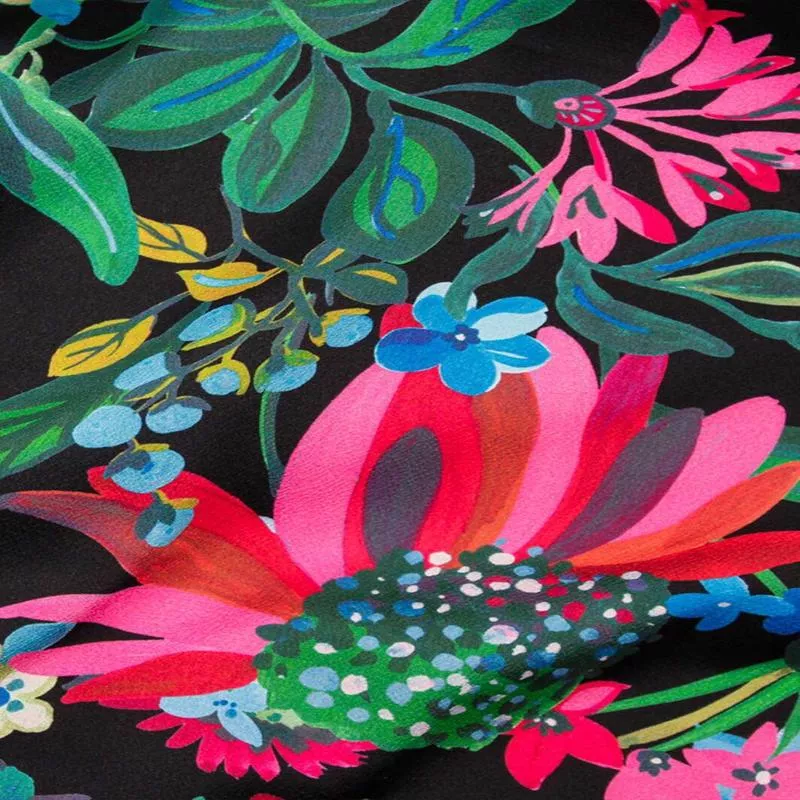 digital-floral-bubble-satin-black-multi Digital Floral Bubble Satin Black / Multi
