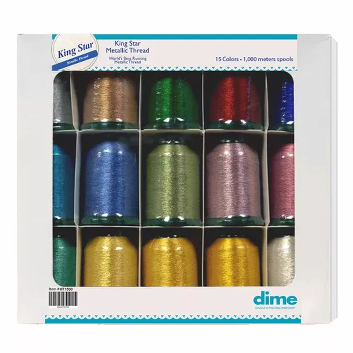 DIME Complete Kingstar 15ct Metallic Thread Kit 1000m Spools MT1500
