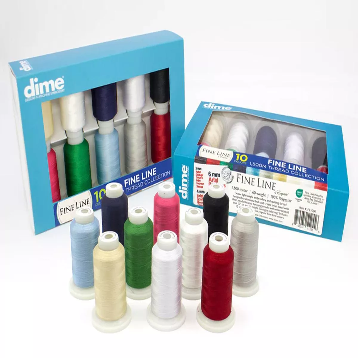 DIME Fine Line 10 Spool Embroidery Thread Kit 1500m Spools FL1000