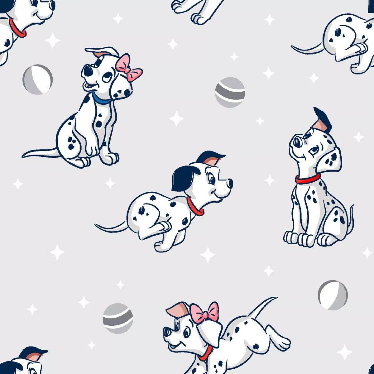 Disney 101 Dalmatians Playing on Gray Fabric