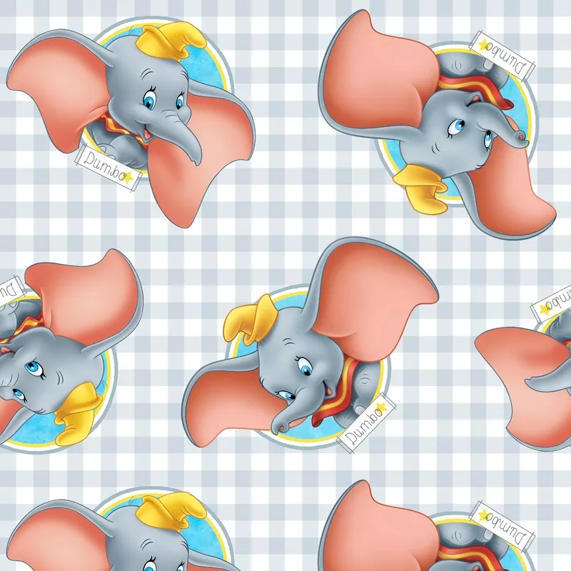 Disney Dumbo Badges on Gray Check Fabric