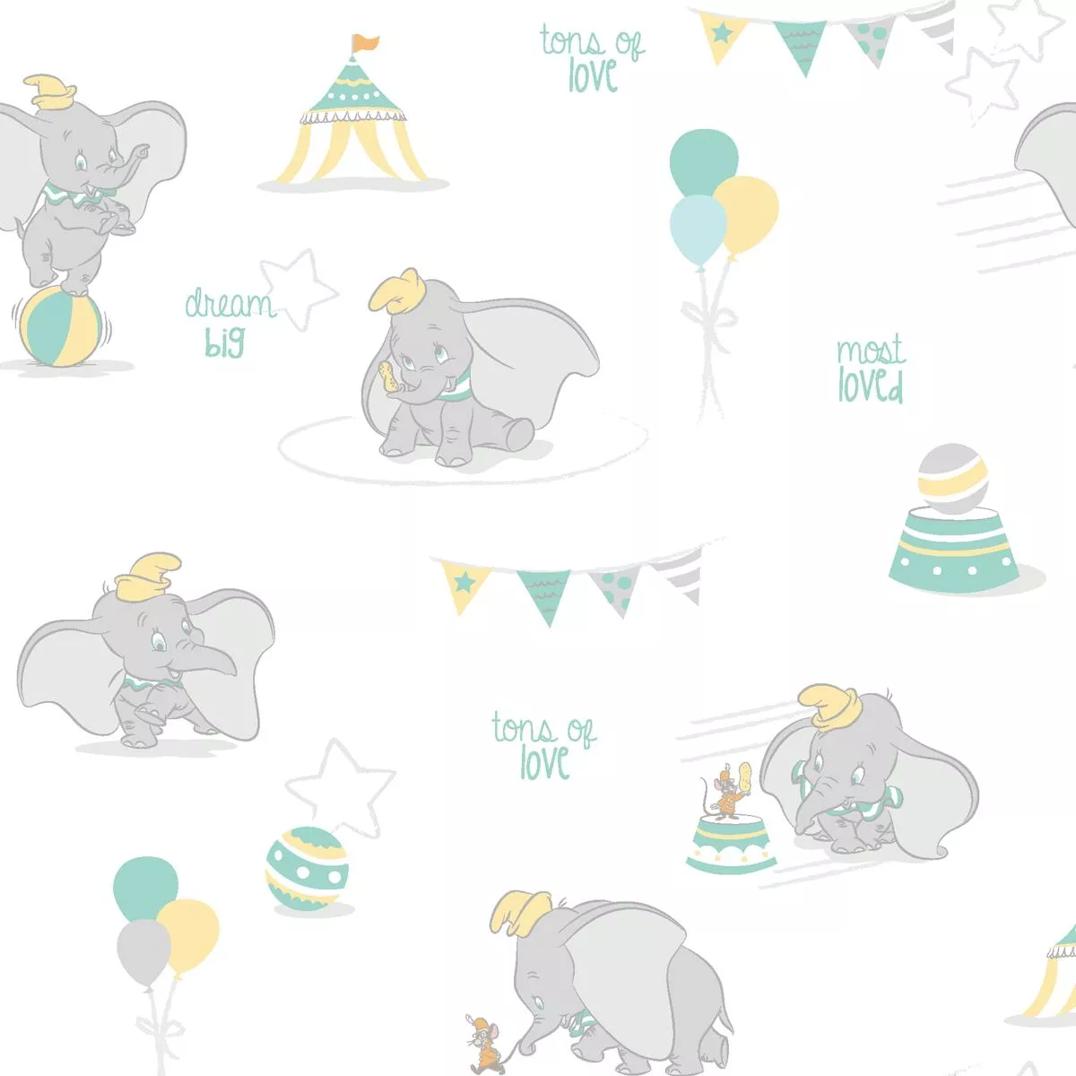 Disney Dumbo Circus Baby Pattern in Mint Fabric
