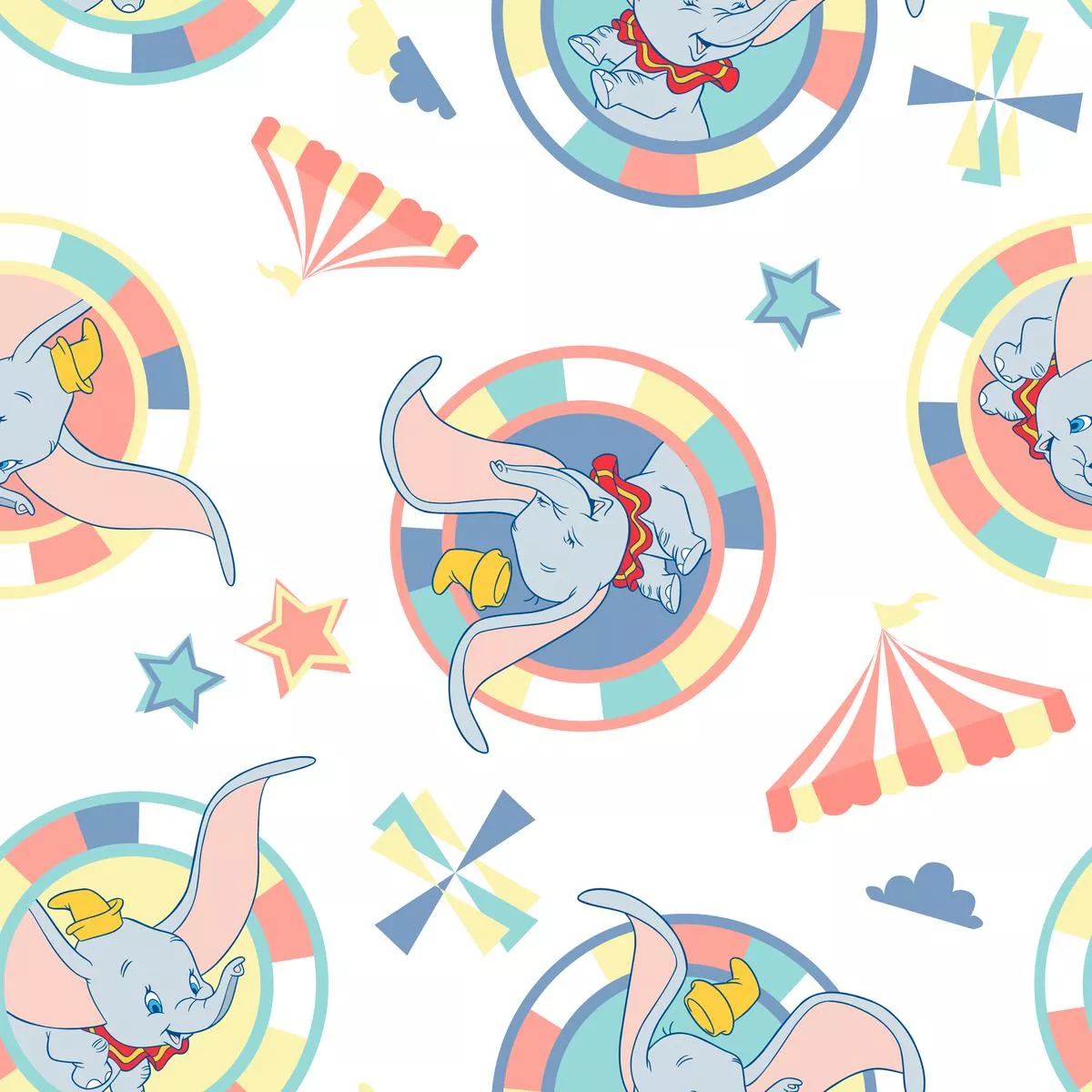 disney-dumbo-circus-stars-white-pattern-fabric Disney Dumbo Circus Stars White Pattern Fabric