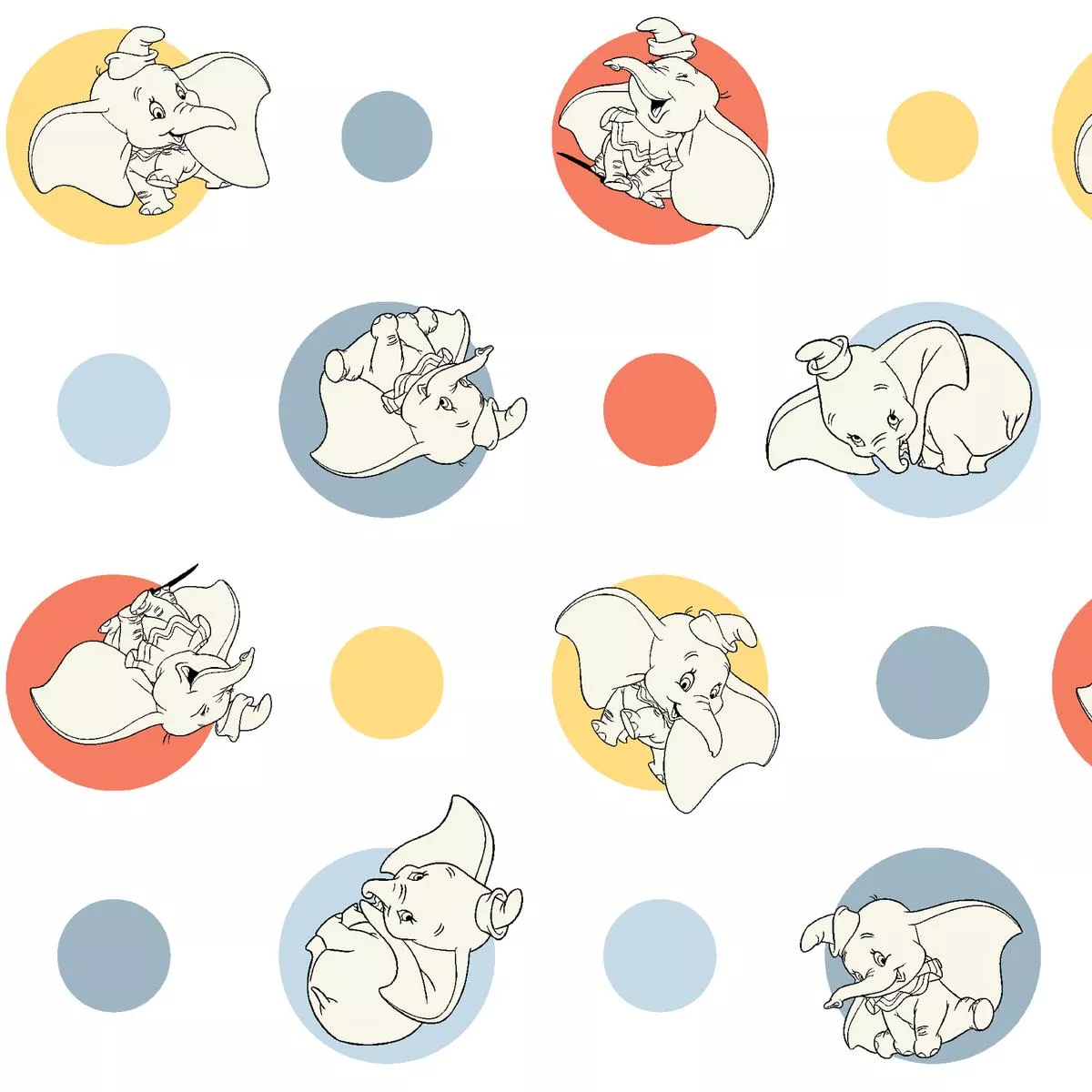 disney-dumbo-cute-polka-dot-pattern-on-white-fabric Disney Dumbo Cute Polka Dot Pattern on White Fabric