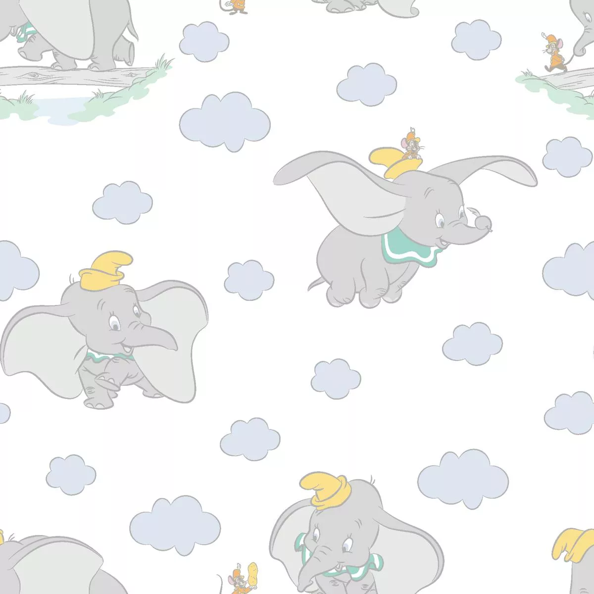 Disney Dumbo Flying on Clouds Fabric