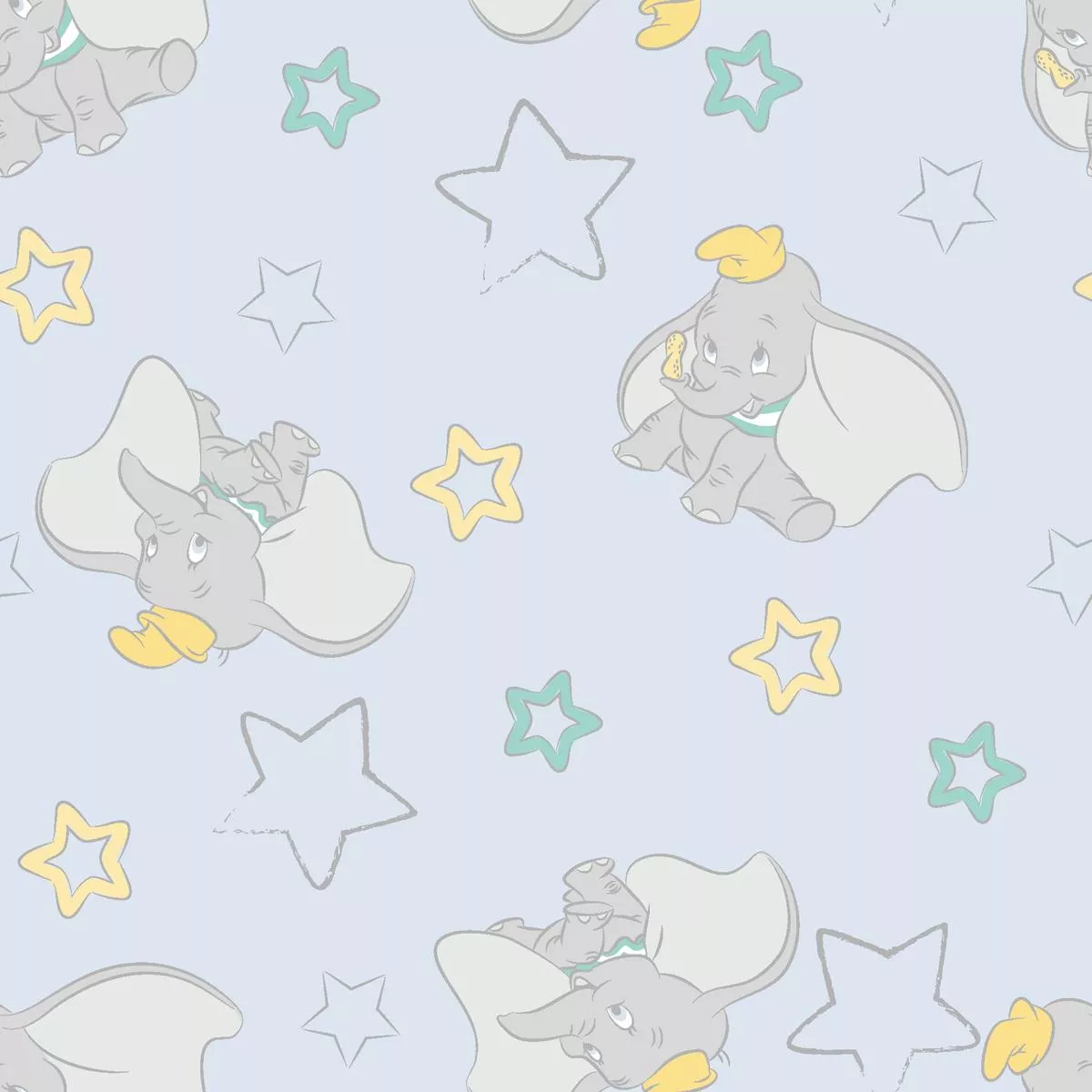 Disney Dumbo Stars Pattern on Light Blue Fabric