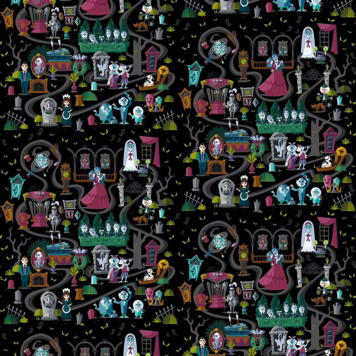 Disney Haunted Mansion Black Graveyard Fabric