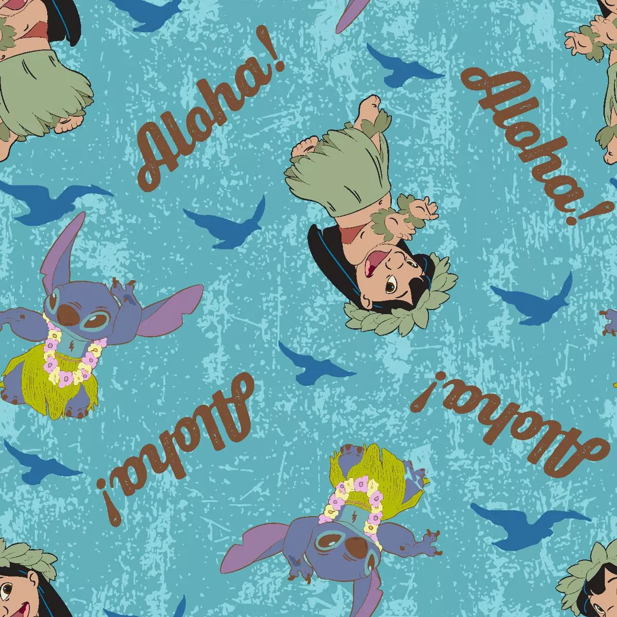 Disney Lilo & Stitch Aloha on Blue Fabric